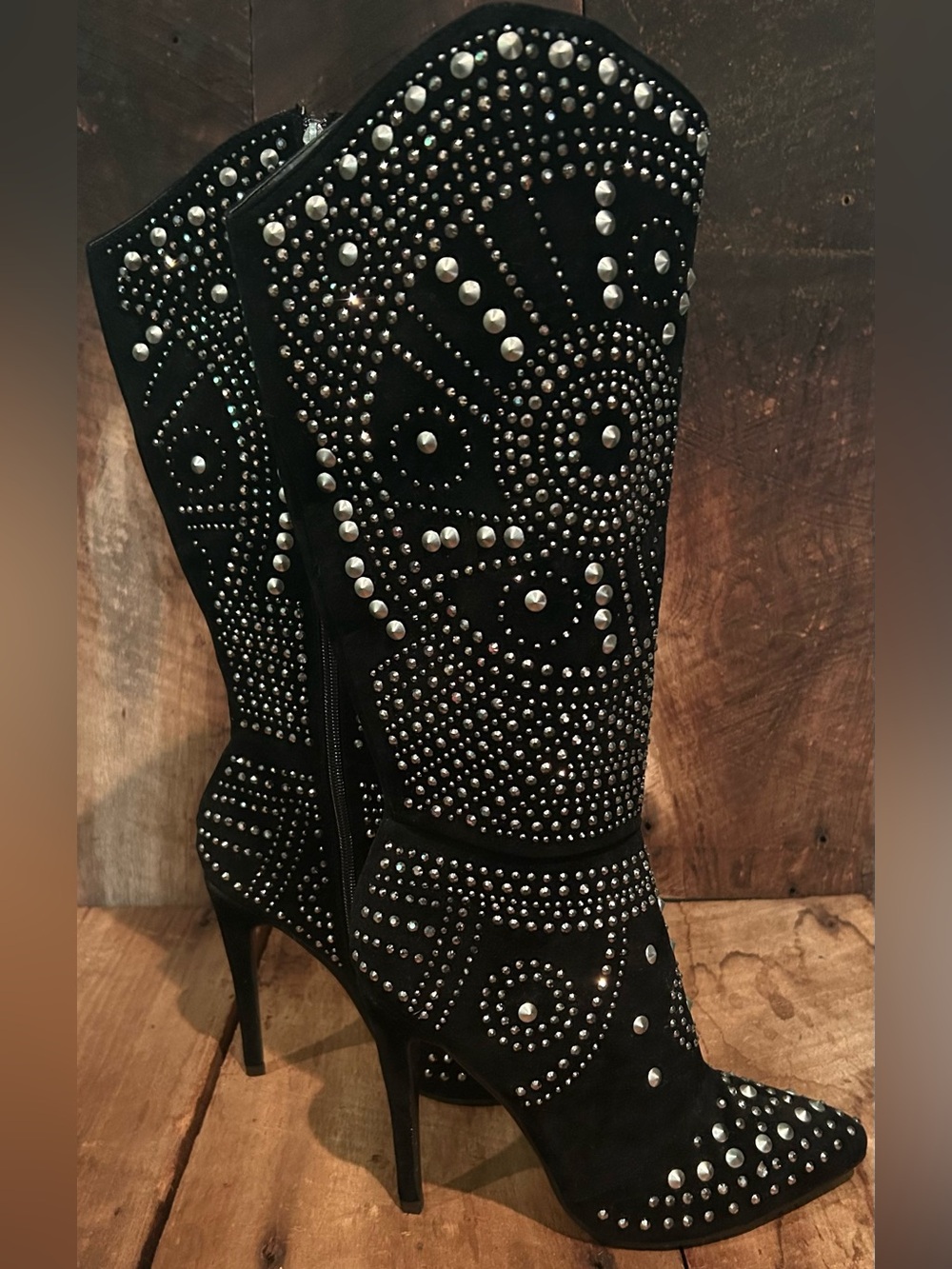 Lauren Lorraine “Lola” Black Studded High Heel Boots Women’s Size 7.5